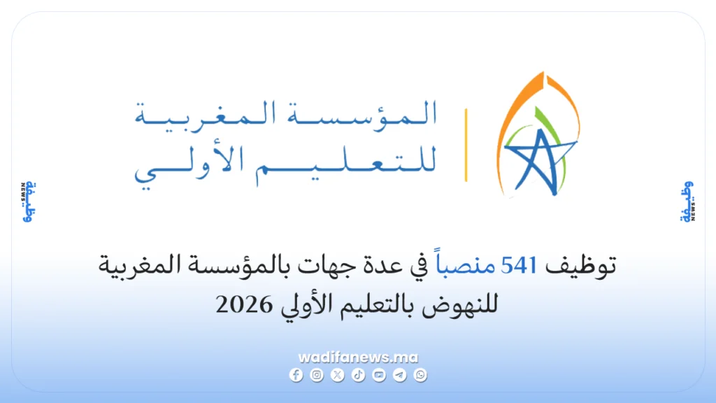 المؤسسة المغربية للنهوض بالتعليم الأولي: 541 منصباً للتوظيف في عدة جهات 2026