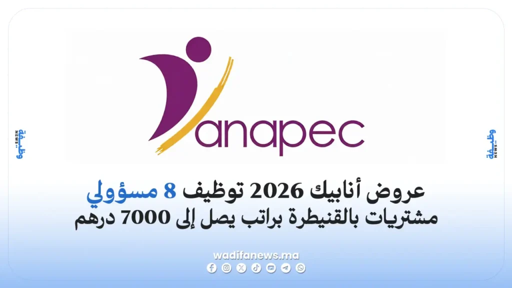عروض أنابيك 2026: توظيف 8 مسؤولي مشتريات بالقنيطرة براتب يصل إلى 7000 درهم