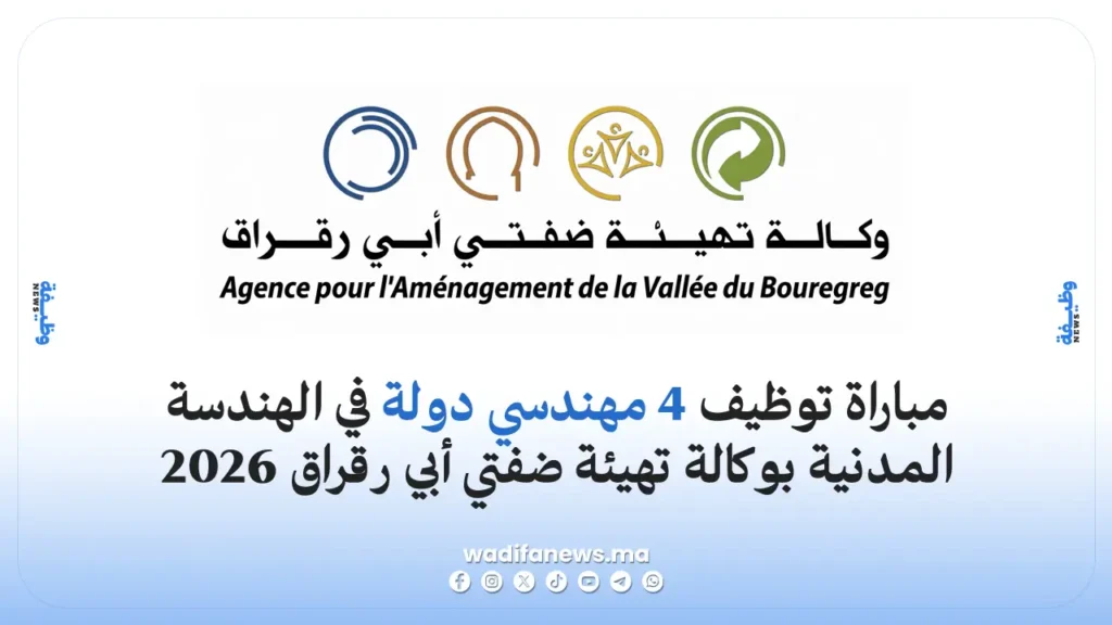 مباراة توظيف 4 مهندسي دولة في الهندسة المدنية بوكالة تهيئة ضفتي أبي رقراق 2026