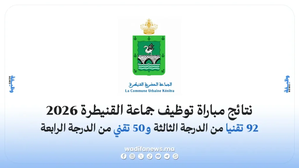 نتائج مباراة توظيف جماعة القنيطرة 2026: 92 تقنيا من الدرجة الثالثة و50 تقني من الدرجة الرابعة